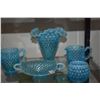 Image 2 : COLLECTION OF FENTON ART GLASS OPALESCENT HOBNAIL SUGAR, CREAMER, BON BON DISH, VASE & MUSTARD JAR (