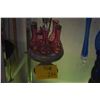 Image 1 : ANTIQUE VICTORIAN CRANBERRY GLASS CONDIMENT SET W/CADDY