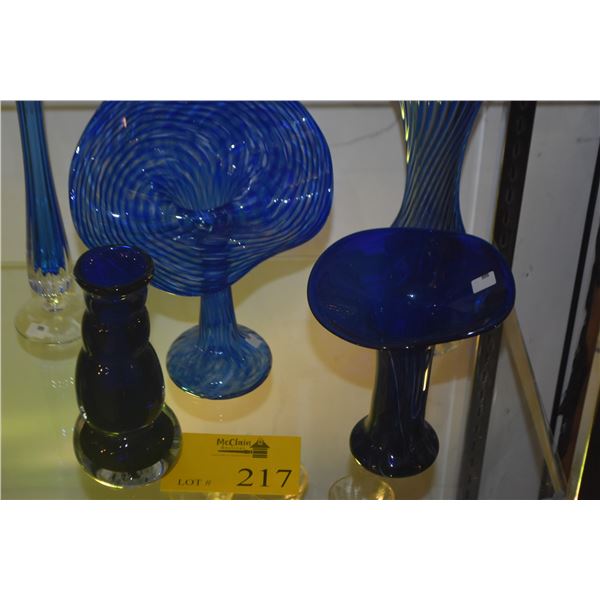 BLUE ART GLASS VASES (5 PCS)