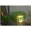 Image 2 : VINTAGE JEANNETTE GLASS COMPANY "SUNFLOWER" PATTERN GREEN DEPRESSION URANIUM GLASS FOOTED CAKE PLATE
