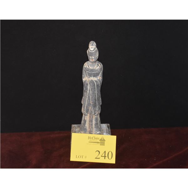 CHINESE TERRACOTTA COURT ATTENDANT STATUE ON STAND (11 3/4")