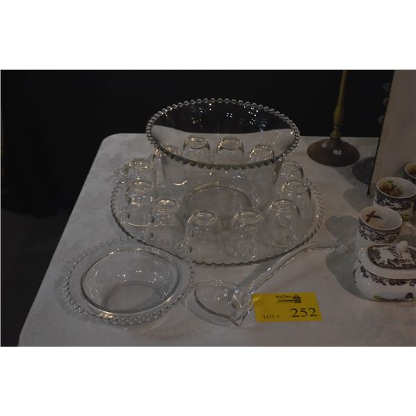 IMPERIAL CANDLEWICK PUNCH BOWL, PLATTER, CUPS, LADLE & BOWL (16 PCS)