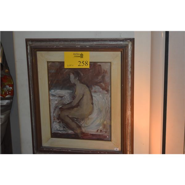 FRAMED OIL ON BOARD, SEATED NUDE FEMALE; SIGNED F. BROGI (FRANCO) (18 1/2" X 21")