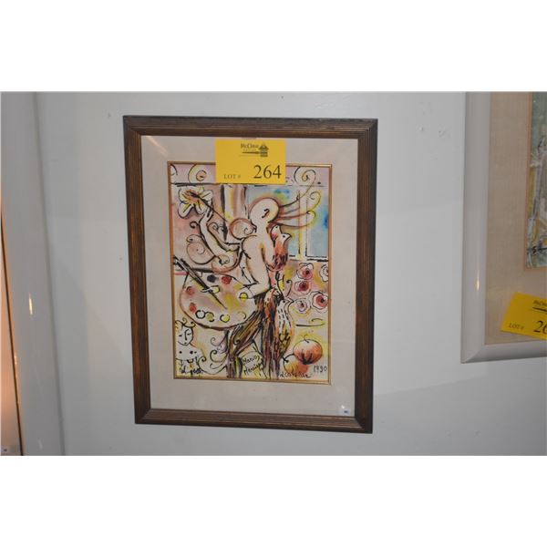 FRAMED SURREALIST MIXED MEDIA ON PAPER BY MARIO MERCIER, 1990 (15 1/2" X 20")