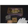 Image 2 : COLLECTION OF FANS, GLASSES, GLOVES, BOXES, PURSE, WOODEN EGGS, RELIGIOUS ICON, ETC. (16 PCS)