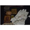 Image 4 : COLLECTION OF FANS, GLASSES, GLOVES, BOXES, PURSE, WOODEN EGGS, RELIGIOUS ICON, ETC. (16 PCS)