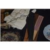 Image 6 : COLLECTION OF FANS, GLASSES, GLOVES, BOXES, PURSE, WOODEN EGGS, RELIGIOUS ICON, ETC. (16 PCS)