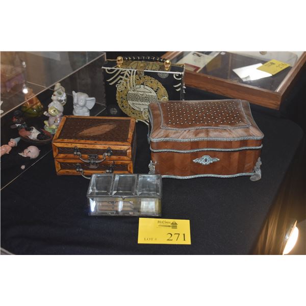 CIGAR BOX PURSE & JEWELRY BOXES (4 PCS)