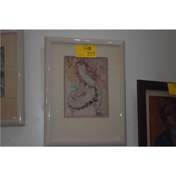 FRAMED WATERCOLOR PAINTING, ABSTRACT PORTRAIT; SIGNED SIDNEE LIVINGSTON '73 (17 1/4" X 22 1/2")