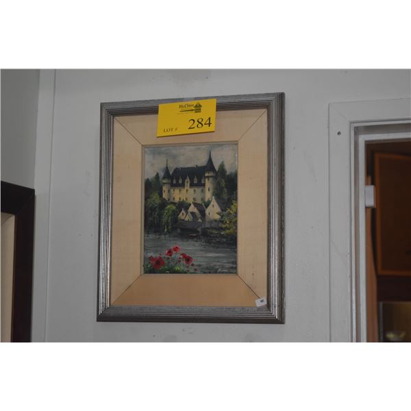 FRAMED OIL ON BOARD, EUROPEAN STYLE CASTLE; SIGNED BYRON (13 3/4" X 16")