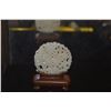 Image 2 : CHINESE OPEN WORK WHITE JADE PLAQUE, DAOIST SYMBOLS & LONG LIFE PATTERN, CARVED BOTH SIDES W/STAND (