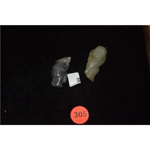 ANTIQUE CHINESE NEPHRITE CARVING OF PEOPLE PENDANTS (1 1/2") (2 PCS)