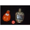 Image 1 : CORAL, GLASS & TIBET TURQUOISE SNUFF BOTTLE & CORAL & AGATE SILVER SNUFF BOTTLE  (2 PCS)