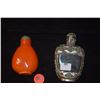Image 2 : CORAL, GLASS & TIBET TURQUOISE SNUFF BOTTLE & CORAL & AGATE SILVER SNUFF BOTTLE  (2 PCS)
