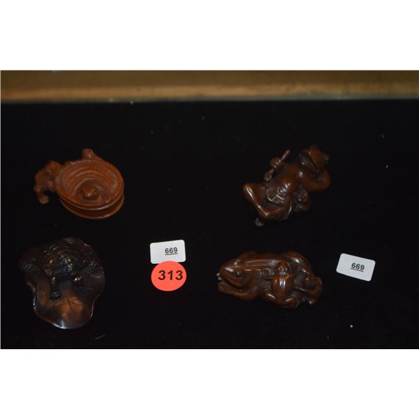 BOXWOOD & IRONWOOD NETSUKES; SIGNED (4 PCS)