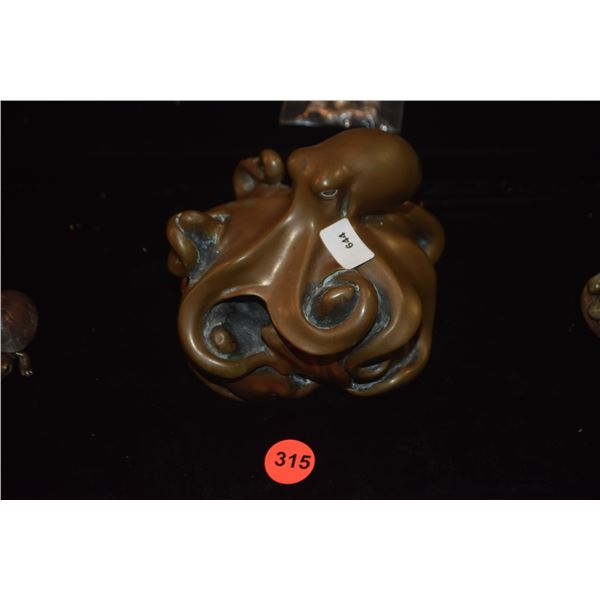 BRONZE OCTOPUS SCULPTURE; SIGNED (4" X 4" X  3 1/2")