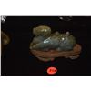 Image 1 : CHINESE NEPHRITE JADE CARVED CAMEL ON WOOD STAND (3 1/2")