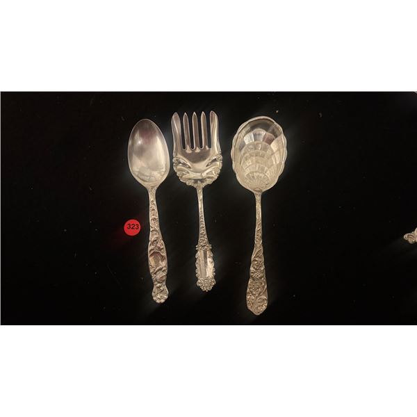 STERLING SILVER SERVING SPOONS & FORK (225 GTW) (3 PCS)
