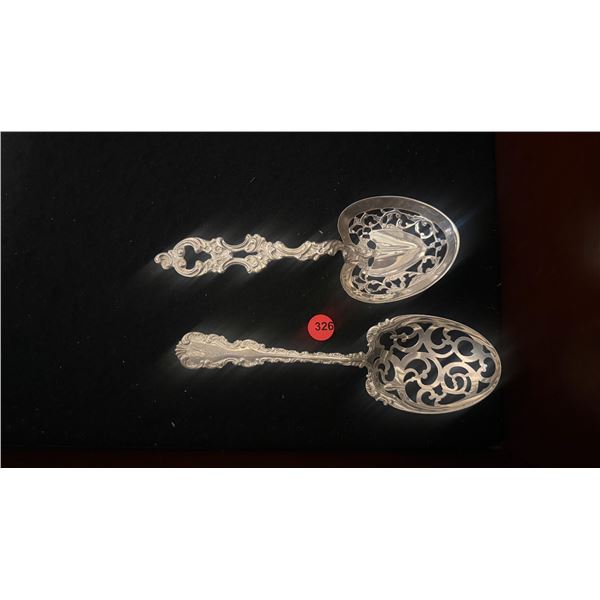 ANTIQUE STERLING SILVER OPENWORK SERVING SPOONS (161 GTW) (2 PCS)