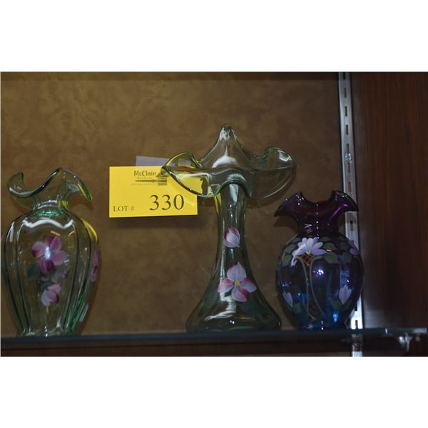 HAND PAINTED FENTON VASES (3 PCS)