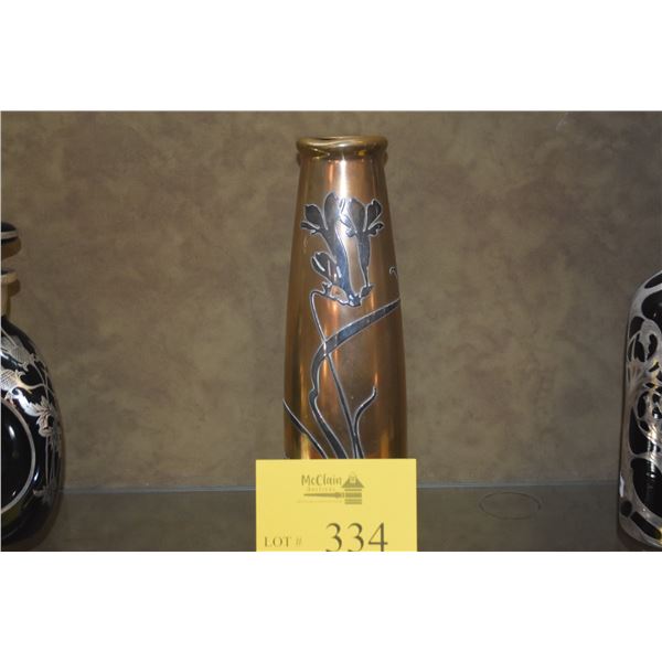 HEINTZ ARTS & CRAFTS STERLING SILVER ON BRONZE VASE