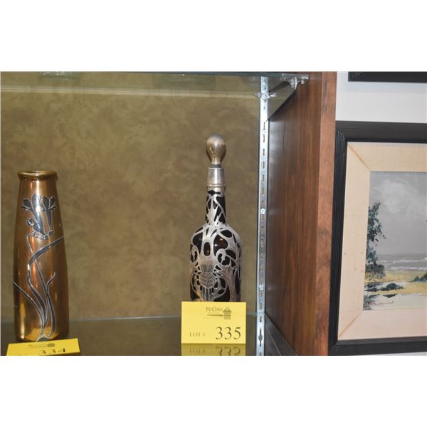 EARLY 20TH CENTURY AMERICAN STERLING SILVER OVERLAY DECANTER W/ART NOUVEAU STYLING