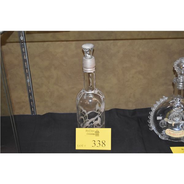 VINTAGE ART NOUVEAU CLEAR GLASS LIQUOR DECANTER W/STERLING SILVER OVERLAY