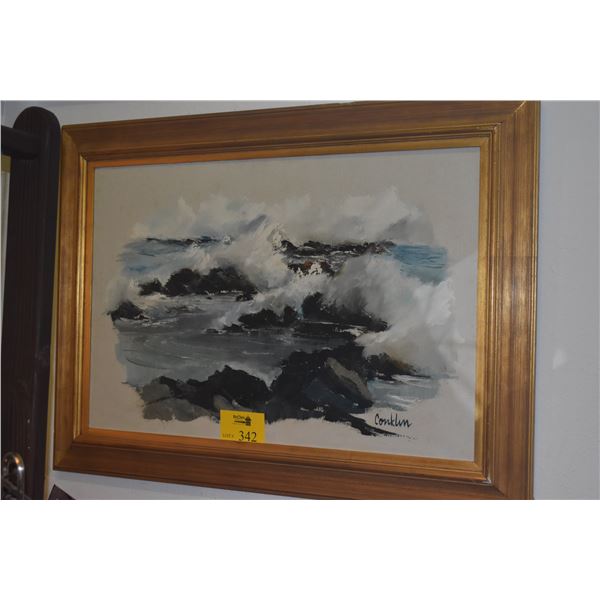 FRAMED ORIGINAL OIL ON CANVAS, "DAZZLING SURF"; SIGNED CONKLIN (PIL SOON) (44" X 22")