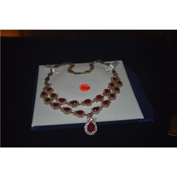 STERLING SILVER FACETED RED STONE NECKLACE & BRACELET (2 PCS)
