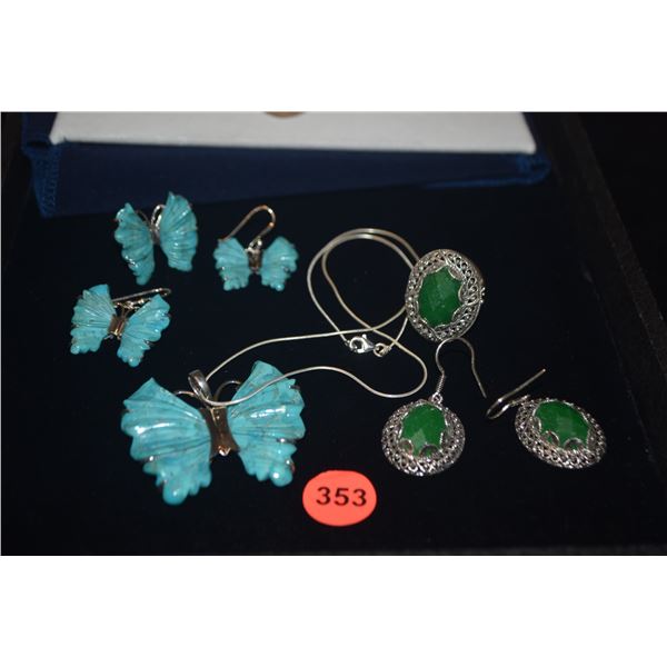 STERLING SILVER TURQUOISE SET & FASHION JEWELRY (5 PCS)