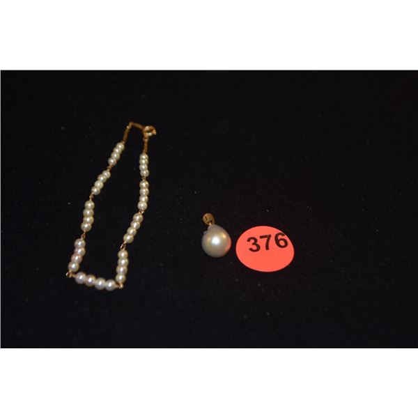 18K BAROQUE PEARL PENDANT & SEED PEARL BRACELET (2 PCS)