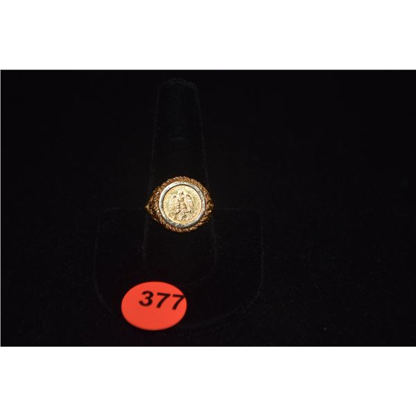 GOLD MEXICAN DOS PESOS (1945) 14K RING (SIZE 8-9) (5.51 GTW)