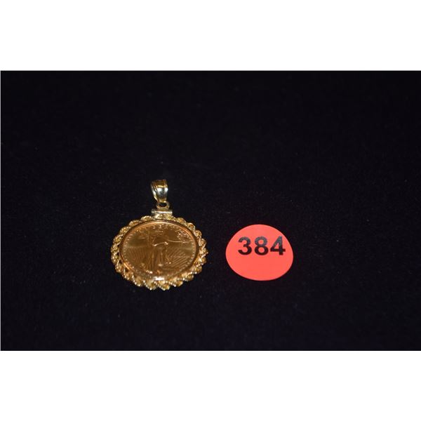 LIBERTY $10 GOLD COIN SET AS PENDANT IN 14K BEZEL (11.6 GTW)