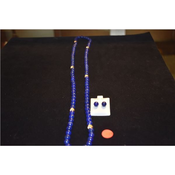 14K LAPIS LAZULI BEAD NECKLACE & EARRINGS (2 PCS)