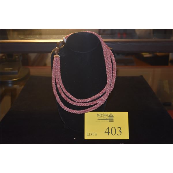 3 STRAND NIIHAU SHELL LEI, KAHELELANI AKALA IKAIKA POEPOE STYLE & SNAKE HEAD COWRY CLASP