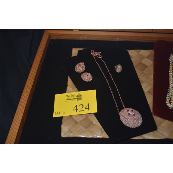 OPIHI SHELL PENDANT, EARRINGS & RING W/KAHELELANI AKALA PUA SHELLS