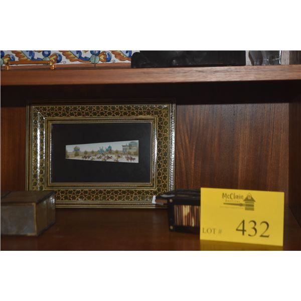 FRAMED VINTAGE PERSIAN MINIATURE PAINTING OF POLO GAME & BOXES (3 PCS)