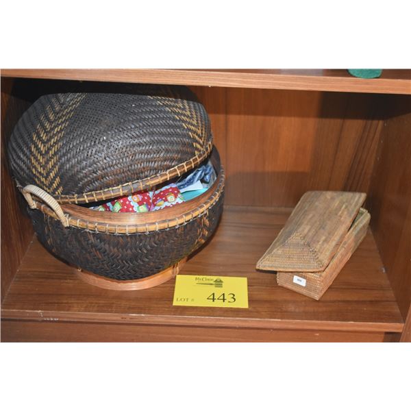 WOVEN BASKET/BOX W/SEWING ITEMS