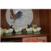 Image 5 : WILLIAMS SONOMA ROOSTER SCRIPT CERAMIC SALAD BOWL, VERNON KILNS CREAMER & SUGAR, GUMPS EGG HOLDERS, 