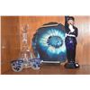 Image 4 : RESIN & ALUMINUM TRAY, PAINTED MIRRORED BOX, COBALT OVERLAY CUPS, GERDAME BOTTLE & DECANTER (6 PCS)