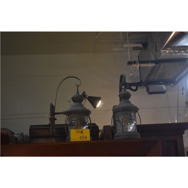 PAIR VINTAGE BRASS MARITIME STYLE LANTERN SCONCES (WIRED) (16 1/4")  (PAIR)