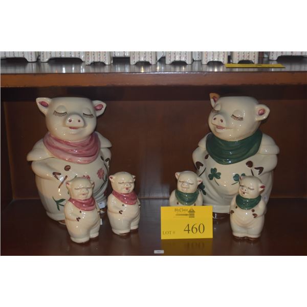 VINTAGE POTTERY "SMILEY PIG" COOKIE JARS & SALT & PEPPER SHAKERS (6 PCS)