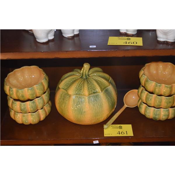 BORDALLO PINHEIRO PUMPKIN TUREEN & BOWLS, HALLOWEEN PLATES & CHINESE PORCELAIN ALTER FRUIT PUMPKIN (