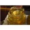 Image 2 : COLLECTION OF AMBER DEPRESSION GLASS PLATES, BOWLS, CUPS, SAUCERS, SALT & PEPPER'S & COLORFUL SHOT G
