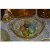 Image 4 : COLLECTION OF AMBER DEPRESSION GLASS PLATES, BOWLS, CUPS, SAUCERS, SALT & PEPPER'S & COLORFUL SHOT G