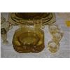Image 8 : COLLECTION OF AMBER DEPRESSION GLASS PLATES, BOWLS, CUPS, SAUCERS, SALT & PEPPER'S & COLORFUL SHOT G