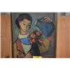 Image 2 : FRAMED OIL ON CANVAS, LADY WATERING FLOWERS; SIGNED SIDNEE LIVINGSTON (21 3/4" X 25 3/4")