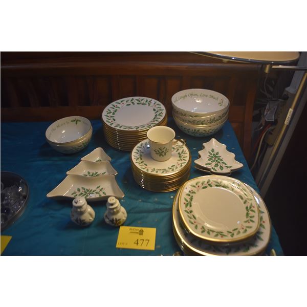 LENOX HOLIDAY PATTERN CHINA PLATES, BOWLS, TRAYS, SALT & PEPPER (45 PCS)