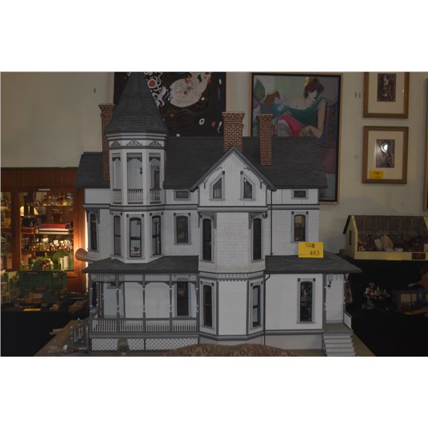 11 ROOM VICTORIAN DOLLHOUSE: FULLY FURNISHED ON LAZY SUSAN STYLE BASE (BASE: 55 1/2" X 32 1/4")