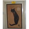 Image 1 : VINTAGE FRAMED BLACK INK SUMI-E CAT PAINTING (24 1/2" X 36")